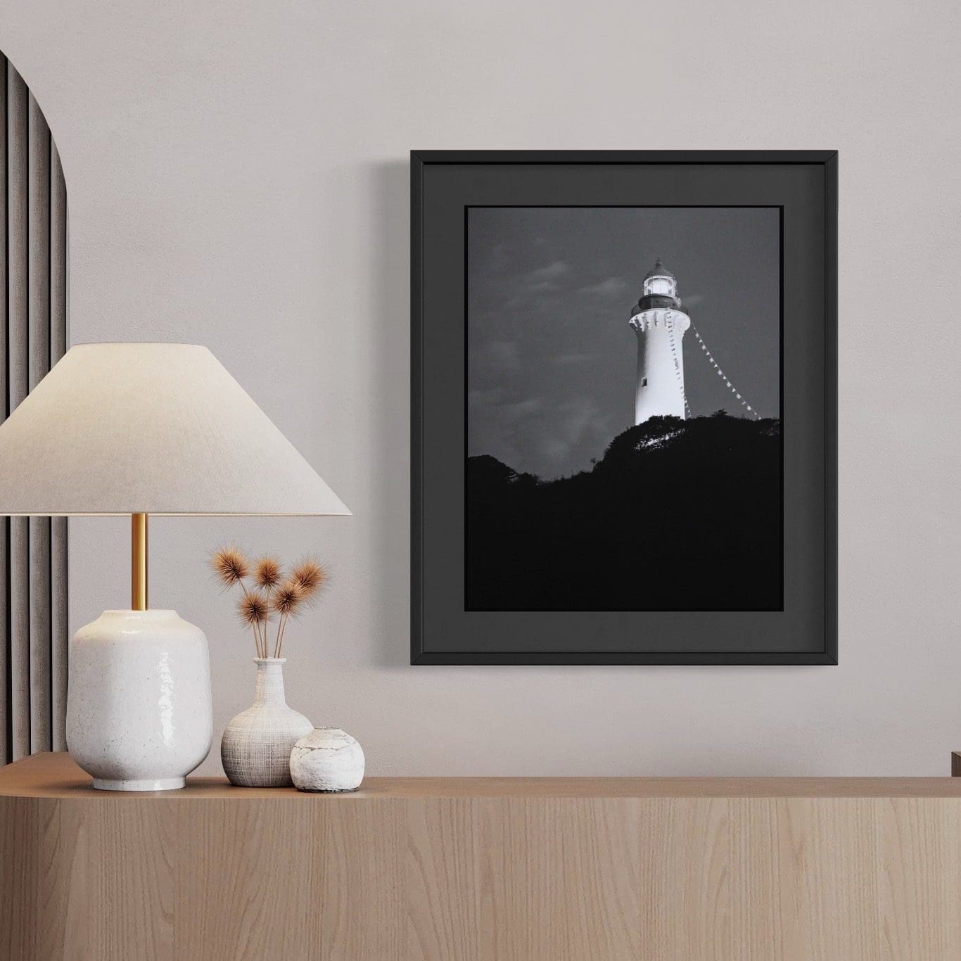 Lighthouse at night Framed